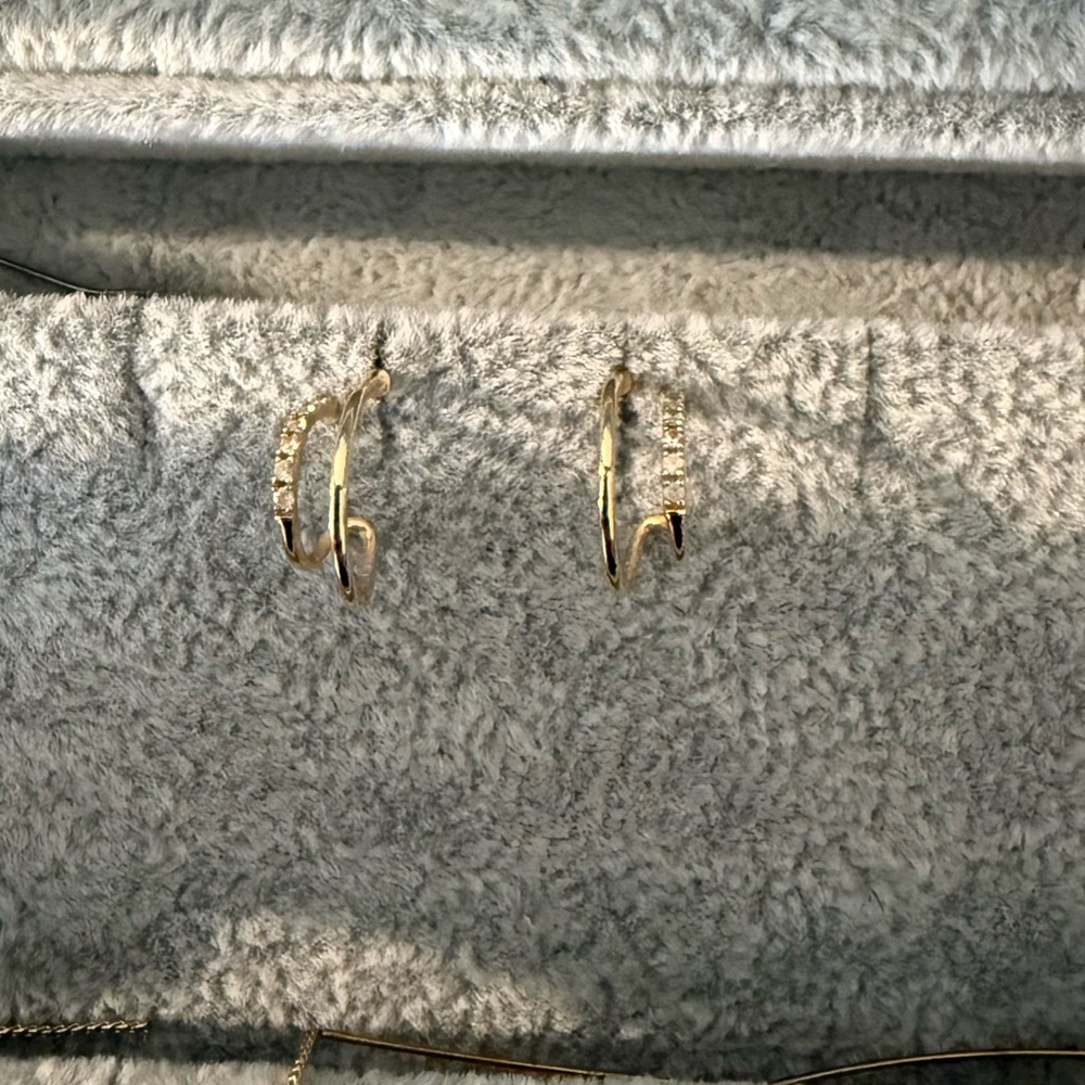 Mejuri 14K Gold Double Hoop Earrings with Pavé Diamonds